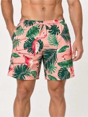 Men's Pink Tropical Flamingo Swim Trunks
